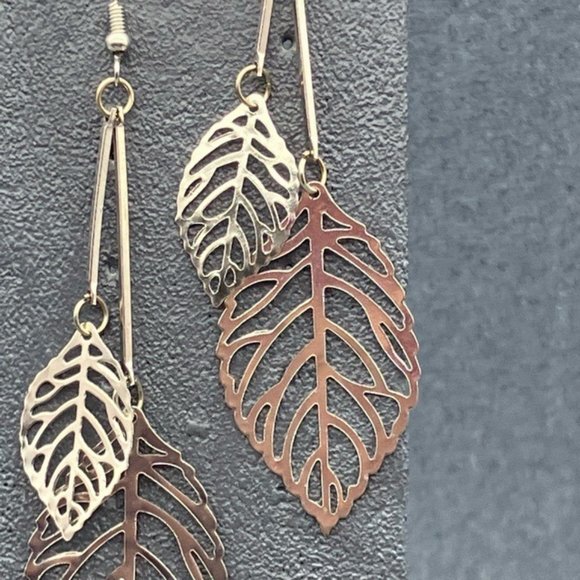 Dangle Pierced Earrings Double Filigree Leaf Silver Cut Away Large Small Boho - Picture 3 of 5